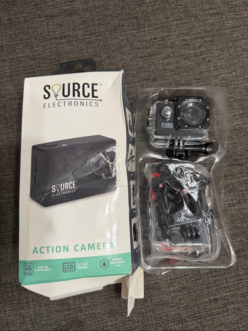 Black Action Camera with Waterproof Case